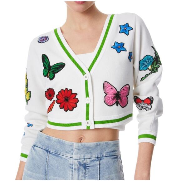 Alice + Olivia Arlen Cropped V Neck Cardigan Size Small - Picture 1 of 8